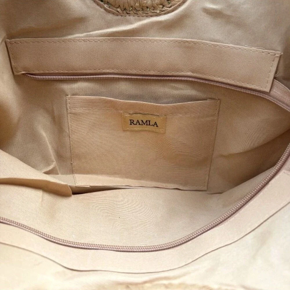 Ramla Bohemian Tan Hobo Straw Bag Half Moon Round Woven Women Handbag